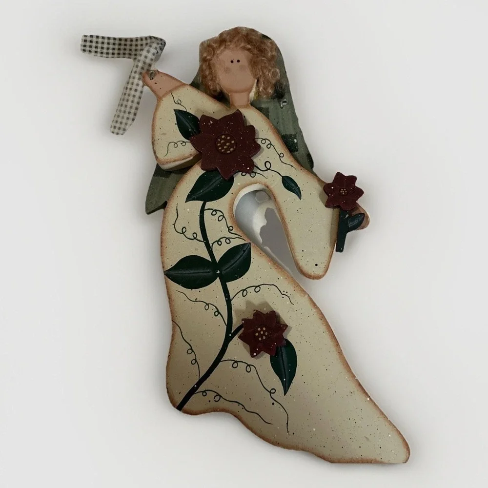 Wooden Angel Hanging Plaque Country Wall Art Decoration 14x7 Primitive